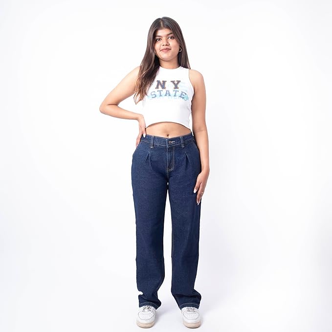 RESTART LIFESTYLE Dark Blue High Waist Jeans for Women - Regular Fit Straight Jeans for Girls - Denim Cotton Jeans for Women - Women Jeans Straight Fit