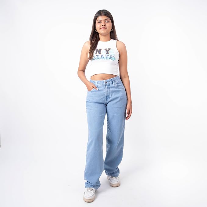 RESTART LIFESTYLE Jeans for Women - Denim Cotton Dark Blue Jeans for Women - Regular Fit Straight Jeans for Girls - Washed Blue Women Jeans Straight Fit