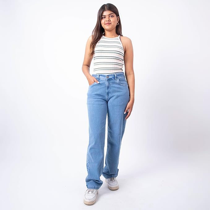 RESTART LIFESTYLE Jeans for Women - Denim Cotton Dark Blue Jeans for Women - Regular Fit Straight Jeans for Girls - Washed Dark Blue Women Jeans Straight Fit