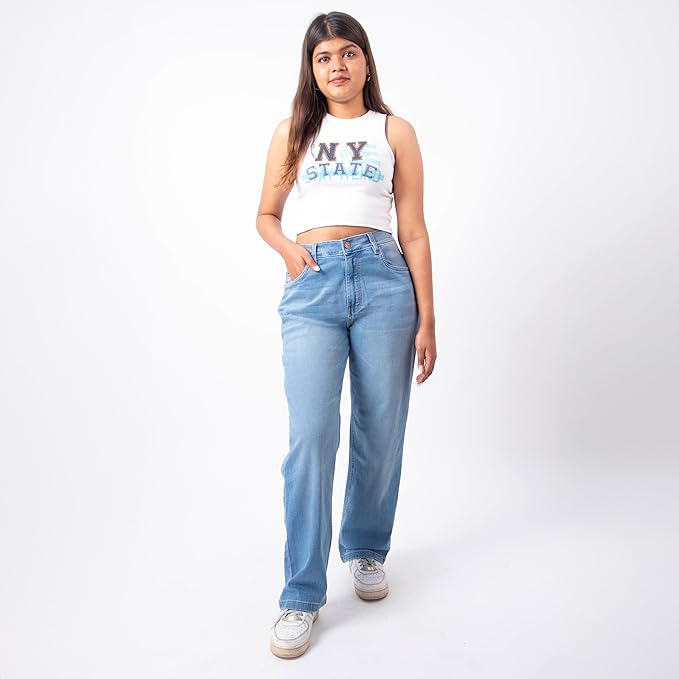 RESTART LIFESTYLE Mid Waist Jeans for Women - Women Jeans Straight Fit - Regular Fit Straight Jeans for Girls - Denim Cotton Light Blue Jeans for Women
