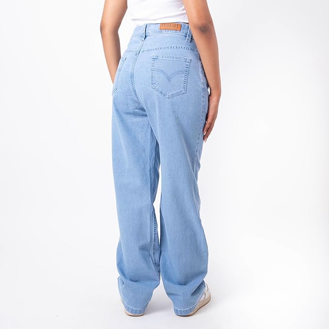 RESTART LIFESTYLE Jeans for Women - Denim Cotton Dark Blue Jeans for Women - Regular Fit Straight Jeans for Girls - Washed Blue Women Jeans Straight Fit