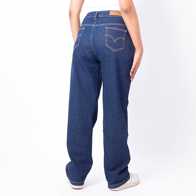 RESTART LIFESTYLE Dark Blue High Waist Jeans for Women - Regular Fit Straight Jeans for Girls - Denim Cotton Jeans for Women - Women Jeans Straight Fit
