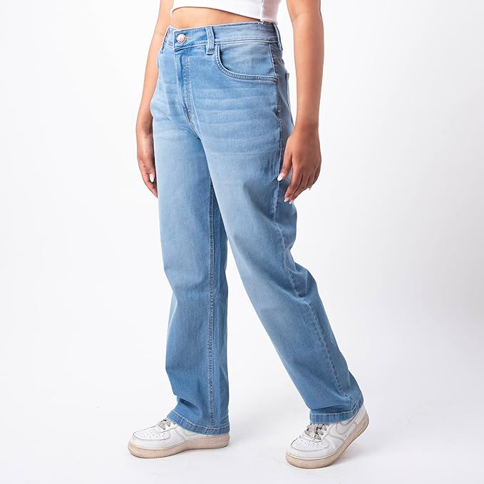 RESTART LIFESTYLE Mid Waist Jeans for Women - Women Jeans Straight Fit - Regular Fit Straight Jeans for Girls - Denim Cotton Light Blue Jeans for Women