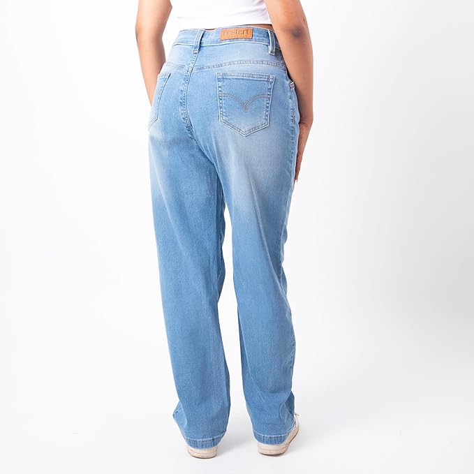 RESTART LIFESTYLE Mid Waist Jeans for Women - Women Jeans Straight Fit - Regular Fit Straight Jeans for Girls - Denim Cotton Light Blue Jeans for Women
