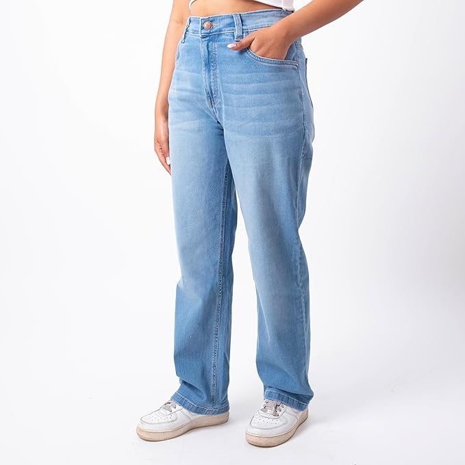 RESTART LIFESTYLE Mid Waist Jeans for Women - Women Jeans Straight Fit - Regular Fit Straight Jeans for Girls - Denim Cotton Light Blue Jeans for Women