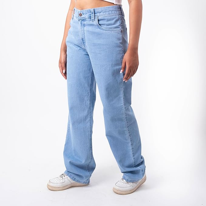RESTART LIFESTYLE Jeans for Women - Denim Cotton Dark Blue Jeans for Women - Regular Fit Straight Jeans for Girls - Washed Blue Women Jeans Straight Fit
