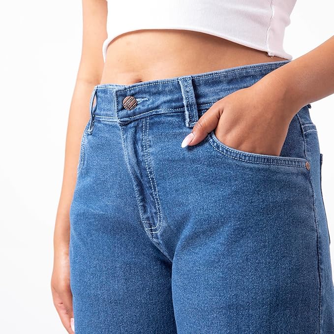 RESTART LIFESTYLE Distressed Jeans for Women - Denim Cotton Dark Blue Jeans for Women - Regular Fit Straight Jeans for Girls - Women Jeans Straight Fit