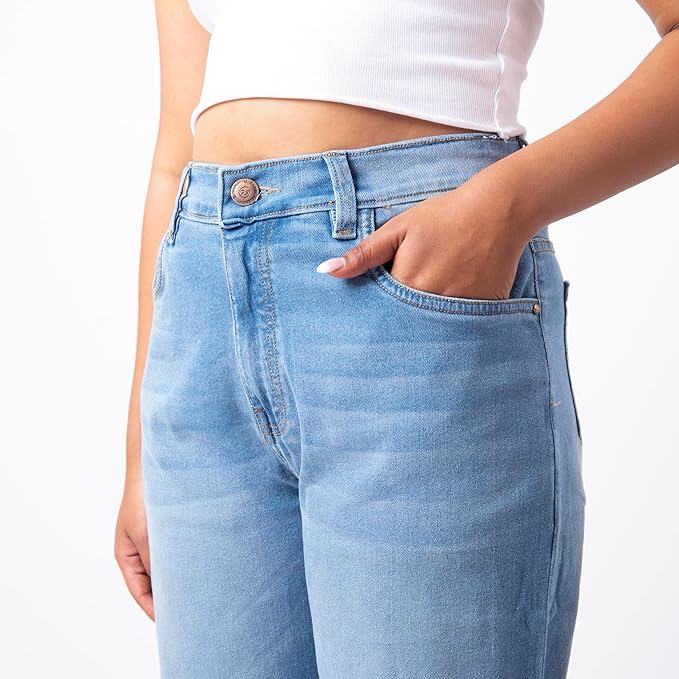 RESTART LIFESTYLE Mid Waist Jeans for Women - Women Jeans Straight Fit - Regular Fit Straight Jeans for Girls - Denim Cotton Light Blue Jeans for Women