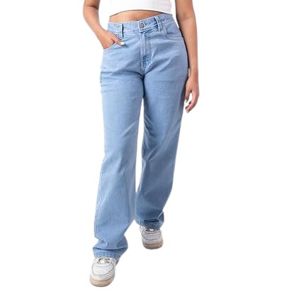 RESTART LIFESTYLE Jeans for Women - Denim Cotton Dark Blue Jeans for Women - Regular Fit Straight Jeans for Girls - Washed Blue Women Jeans Straight Fit