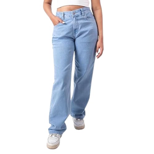 RESTART LIFESTYLE Jeans for Women - Denim Cotton Dark Blue Jeans for Women - Regular Fit Straight Jeans for Girls - Washed Blue Women Jeans Straight Fit