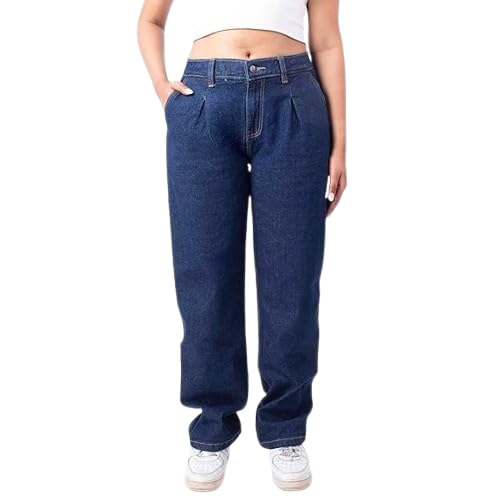 RESTART LIFESTYLE Dark Blue High Waist Jeans for Women - Regular Fit Straight Jeans for Girls - Denim Cotton Jeans for Women - Women Jeans Straight Fit
