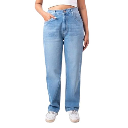 RESTART LIFESTYLE Mid Waist Jeans for Women - Women Jeans Straight Fit - Regular Fit Straight Jeans for Girls - Denim Cotton Light Blue Jeans for Women