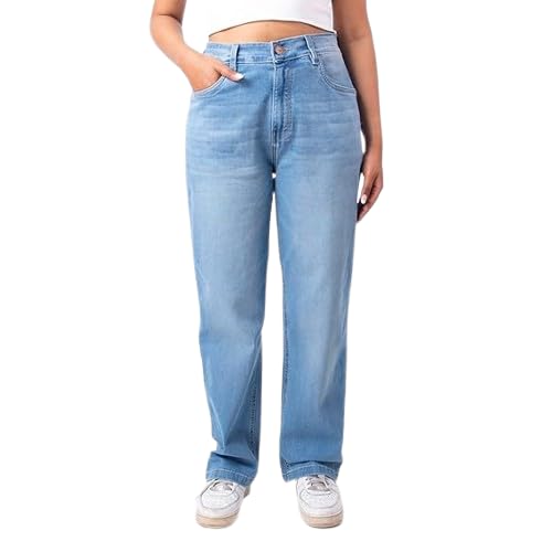 RESTART LIFESTYLE Mid Waist Jeans for Women - Women Jeans Straight Fit - Regular Fit Straight Jeans for Girls - Denim Cotton Light Blue Jeans for Women