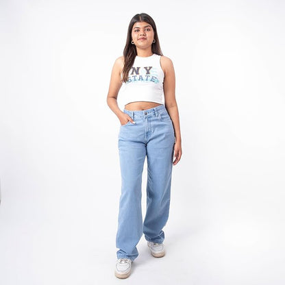 RESTART LIFESTYLE Jeans for Women - Denim Cotton Dark Blue Jeans for Women - Regular Fit Straight Jeans for Girls - Washed Blue Women Jeans Straight Fit