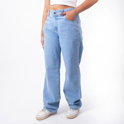 RESTART LIFESTYLE Jeans for Women - Denim Cotton Dark Blue Jeans for Women - Regular Fit Straight Jeans for Girls - Washed Blue Women Jeans Straight Fit
